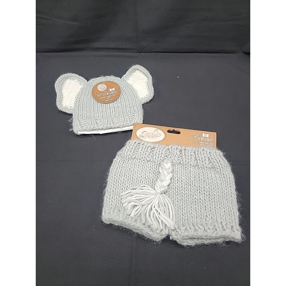 So Adorable Hand Knitted Elephant Shaped Hat And Diaper Cover NWT 0-3months